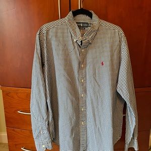 Men’s Ralph Lauren Custom Fit Blue/White Checkered Long Sleeve Button Down